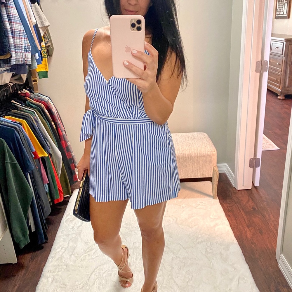 Bardot Romper | Color: Blue & White | Size: L